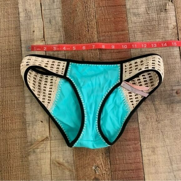 Victoria secret womens crochet boho bikini bottom in teal and tan -S - Picture 2 of 8